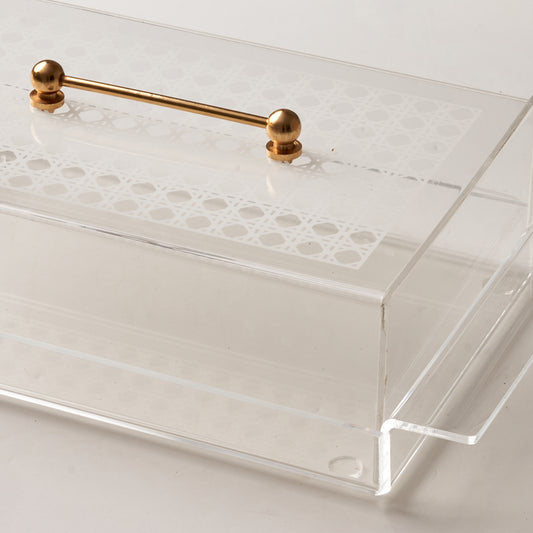 White Cane Covered Tray